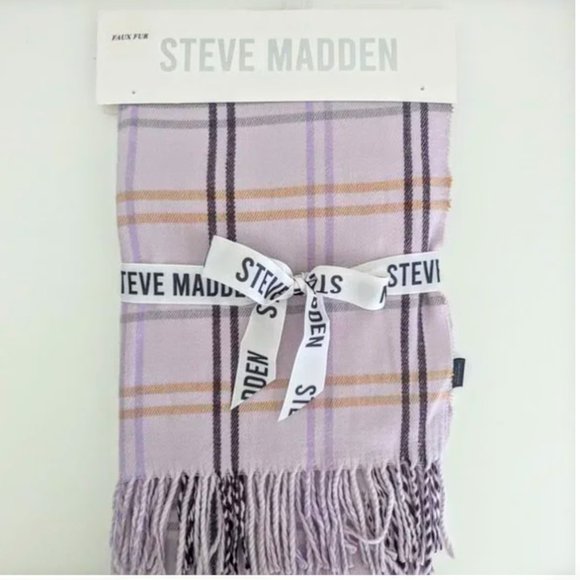 STEVE MADDEN Preppy Plaid Wrap Shawl Oversized Scarf Lilac Lavender Caramel NWT - Picture 3 of 12